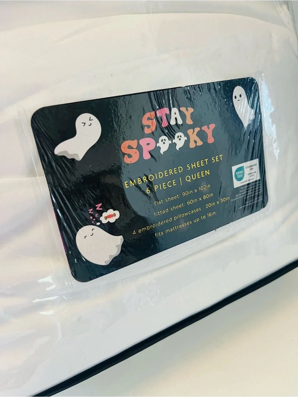 Stay Spooky & London Kaye Lot of 2 Queen Sheet Sets Embroidered Ghosts Cherries